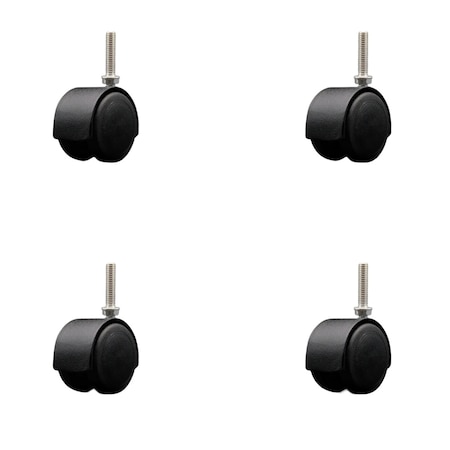 Service Caster 2'' Floor Safe Black Hooded Twin Wheel Caster 3/8 Threaded Stem, 4PK SCC-TS02S50D-NYU-FB-381615-4